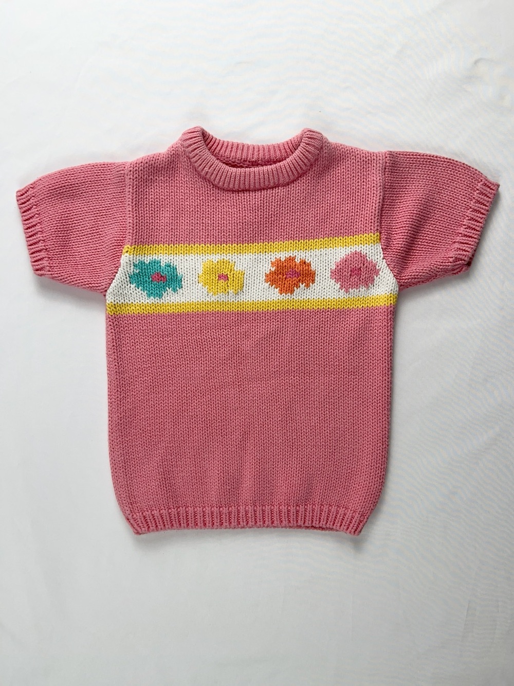 Gymboree 1998 Pink Cotton Rainbow Tag Flower Knit Vintage Sweater 3-4 M